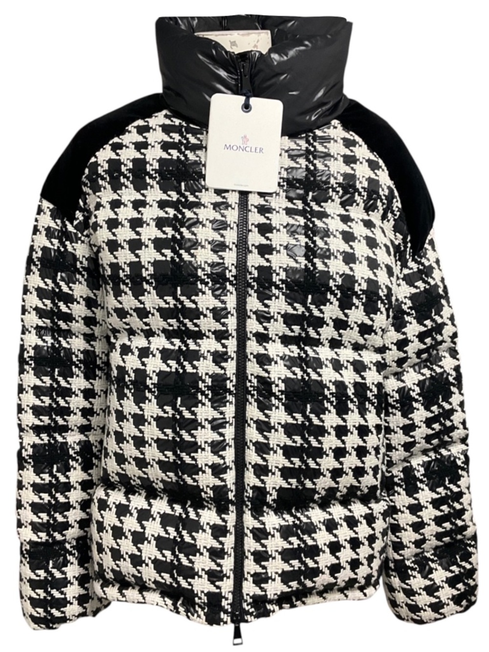 MONCLER BLACK / WHITE ERINE HOUNDSTOOTH PATTERN PUFFER JACKET